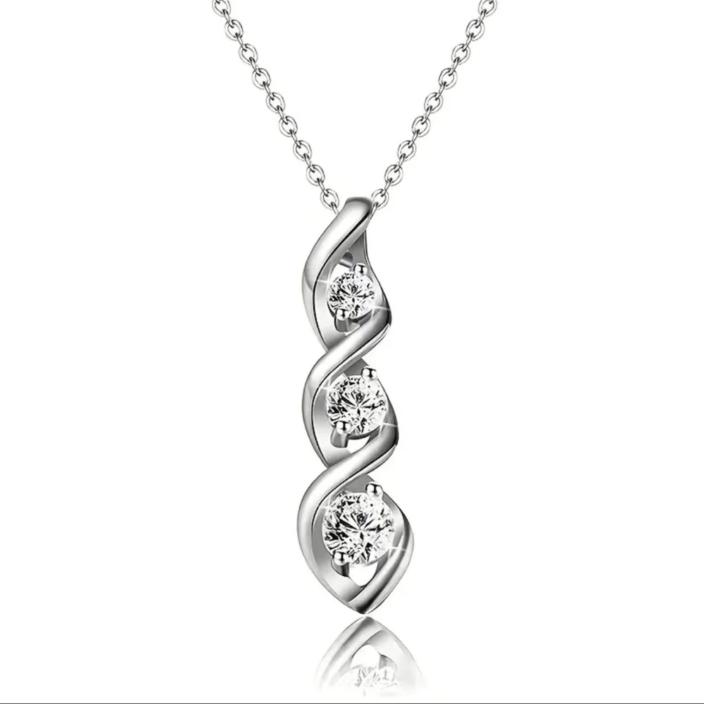 STERLING SILVER 3 STONE DROP PENDANT NECKLACE